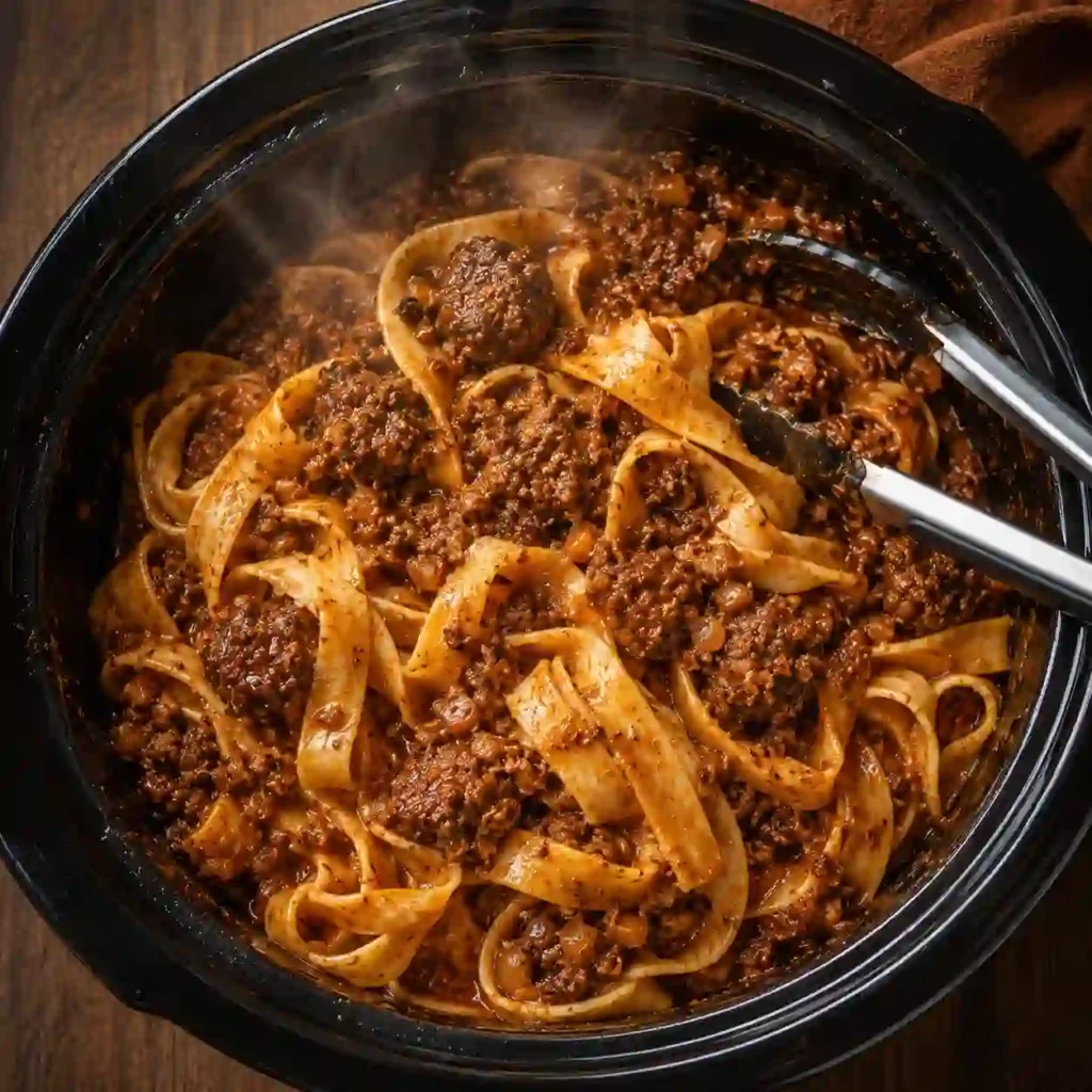 Slow Cooker Ribbon Noodles with creamy chicken and buttery egg noodles