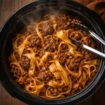 Slow Cooker Ribbon Noodles with creamy chicken and buttery egg noodles