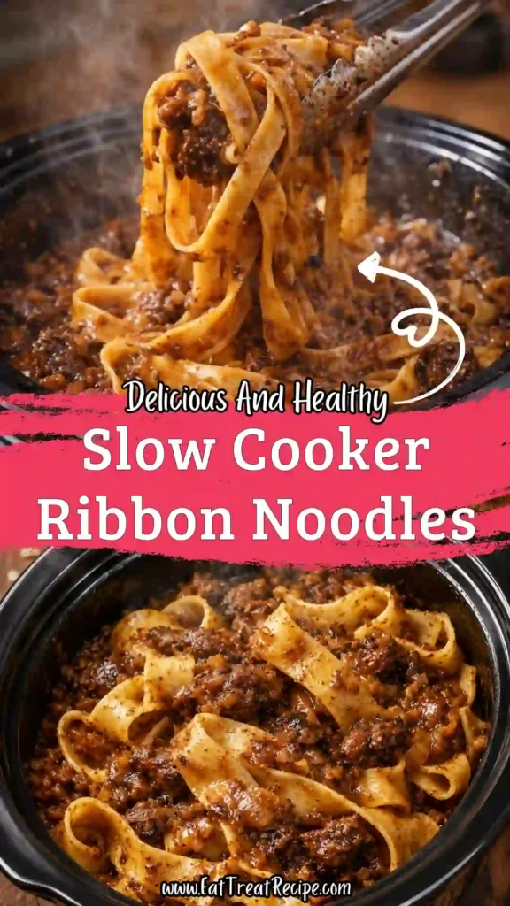 Slow Cooker Ribbon Noodles with creamy chicken and buttery egg noodles