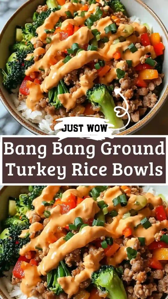 Bang Bang Ground Turkey Rice Bowls served with fresh vegetables
