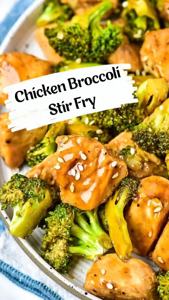 Chicken Broccoli Stir Fry served in a white bowl