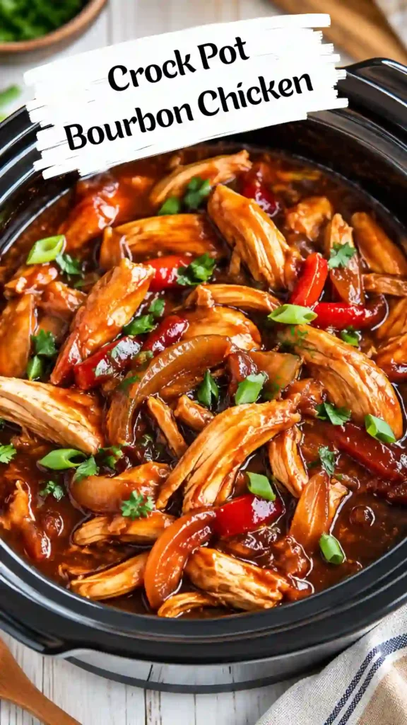 Family-style Crock Pot Bourbon Chicken dinner