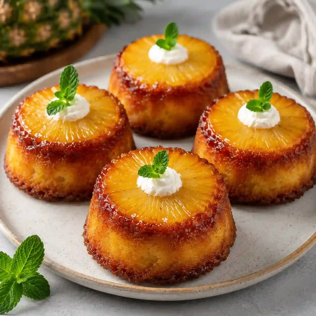 Pineapple Mascarpone Mini Cakes on a serving stand