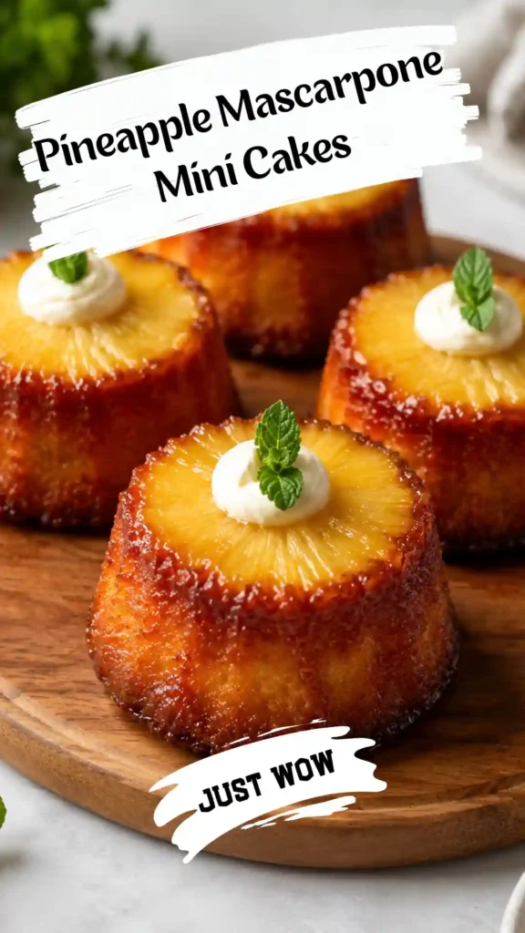 Pineapple Mascarpone Mini Cakes on a serving stand