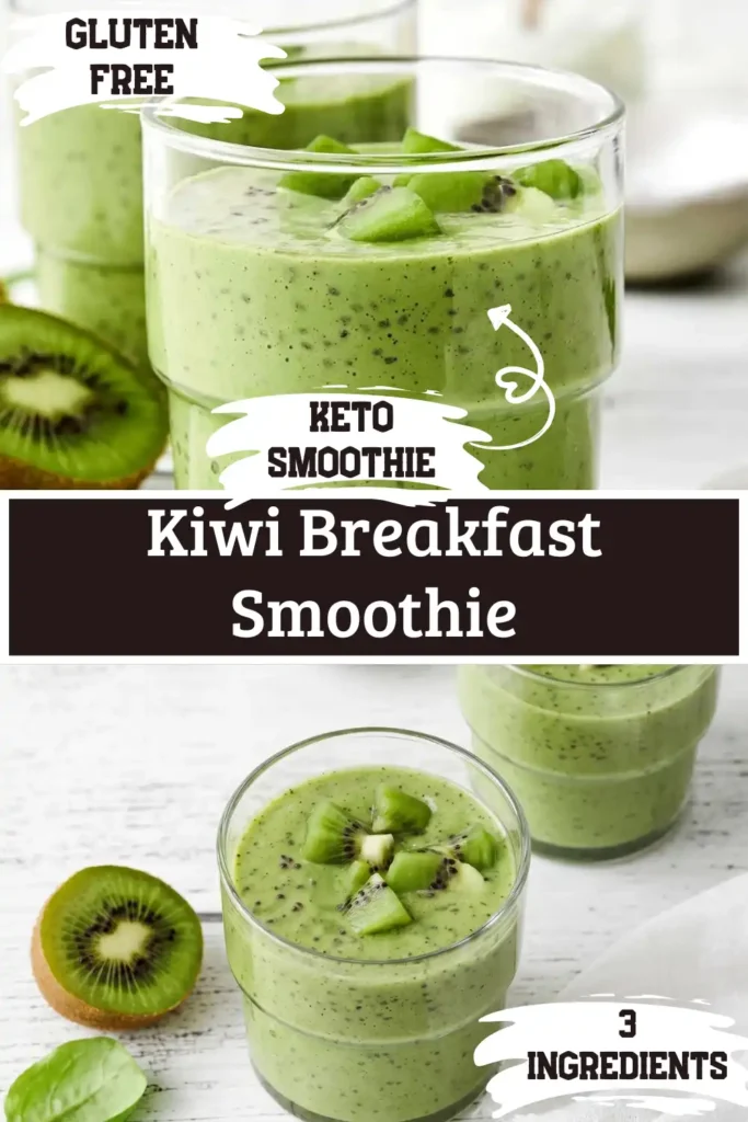 An opened glass meal prep tumbler displaying a fresh quick kiwi breakfast smoothie.