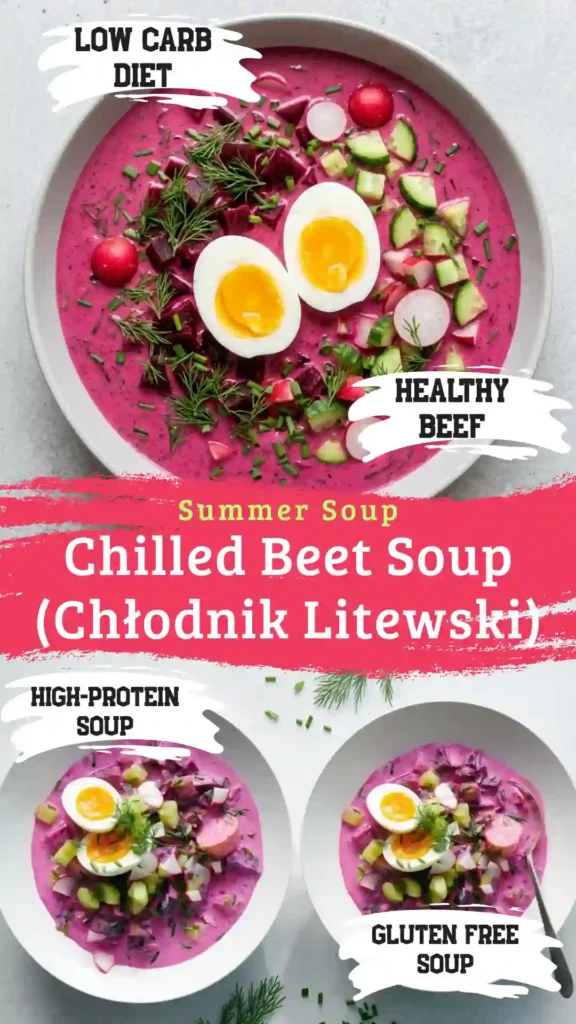 A clear glass mason jar filled with vibrant magenta chilled beet soup ready for a quick lunch on a white countertop.