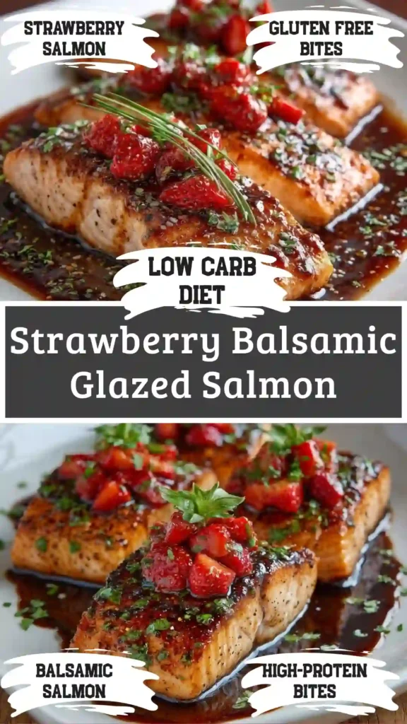 Strawberry Balsamic Glazed Salmon served with fresh basil.