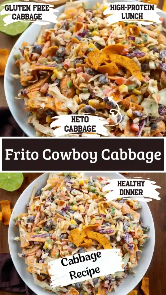Frito Cowboy Cabbage skillet with melted cheddar cheese and corn chips.