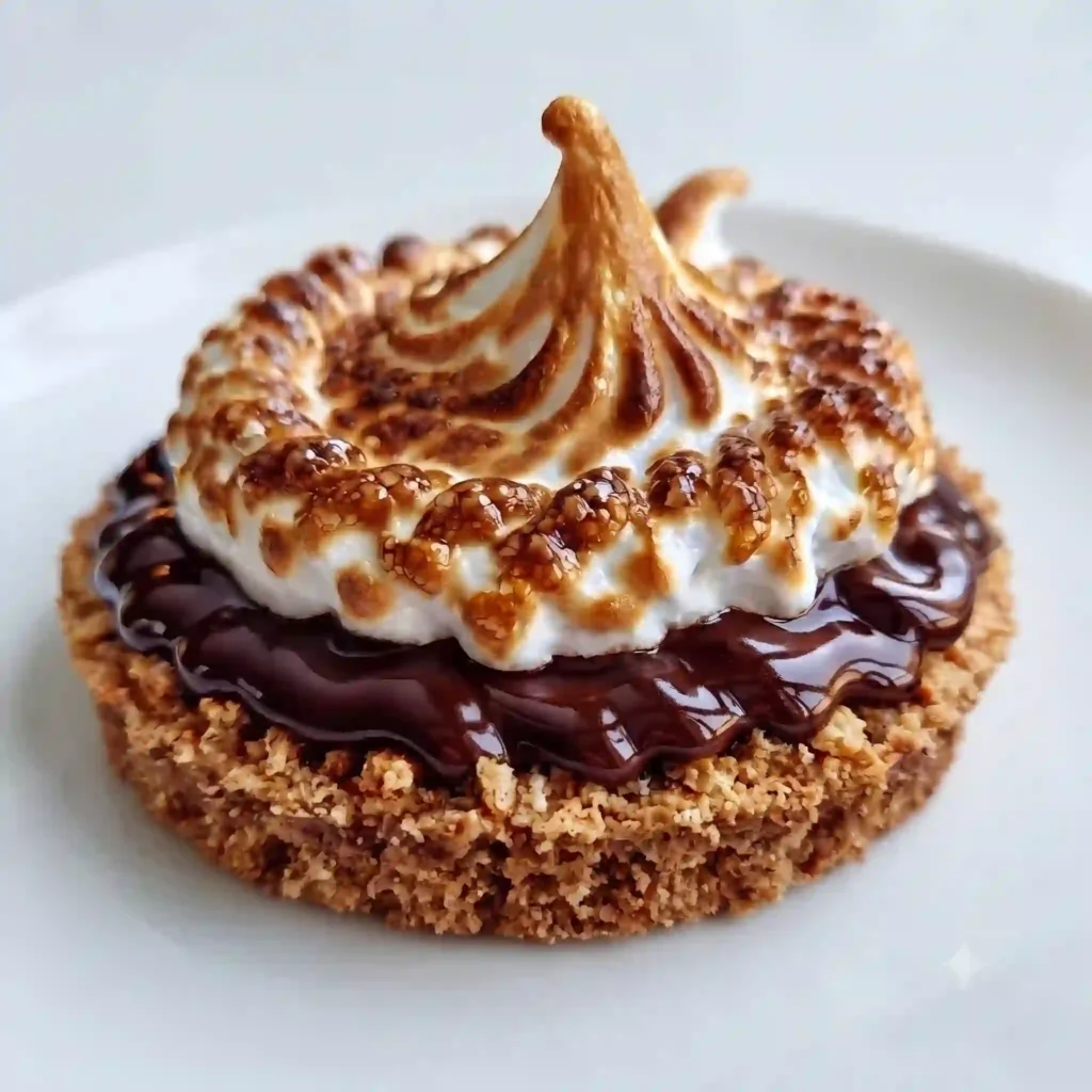 Gooey Smores Bars For Summer Bonfires stacked on a wooden table.